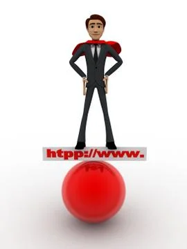 3d man super hero stand on http www board and red sphere concept Ilustración de archivo