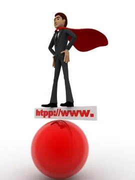 3d man super hero stand on http www board and red sphere concept Ilustración de archivo