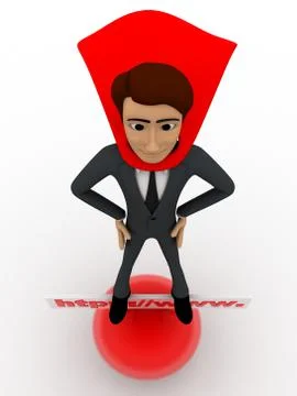 3d man super hero stand on http www board and red sphere concept Ilustración de archivo