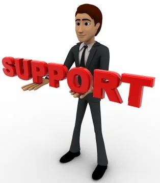 3d man with support text in hand concept Stock Illustration