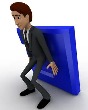 3d man supporting E letter from falling down concept Stock Illustration