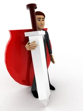 3d man with sword and shield concept Stock Illustration