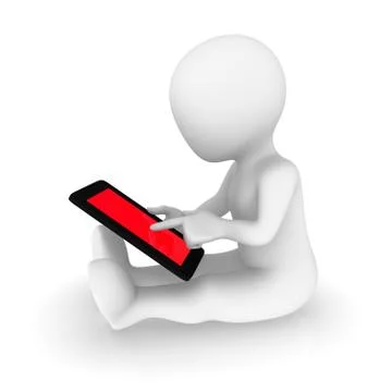 3d man with tablet pc in hands. 3d rendered illustration with small people. Stock Illustration