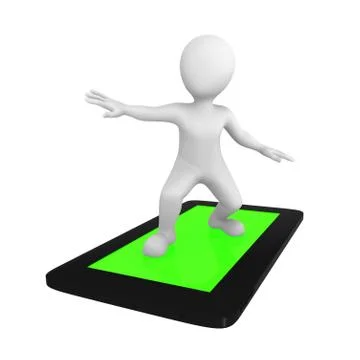 3d man with tablet pc isolated on white background. Web surfing. Stock Illustration