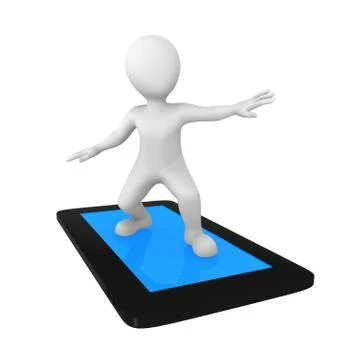 3d man with tablet pc. Web surfing. Stock Illustration