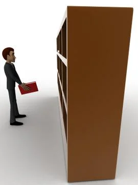 3d man taking book from book shelf concept Stock Illustration