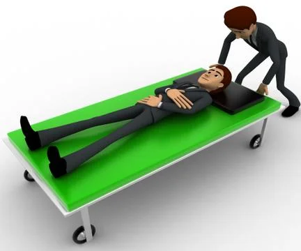 3d man taking ill man on stretcher to hospital concept Stock Illustration