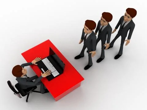 3d man taking interview to many person which are in queue concept Stock Illustration