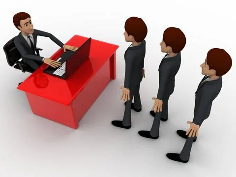 3d man taking interview to many person which are in queue concept 3d man t... Foto stock