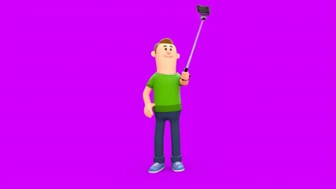 3D Man Taking Selfies With Selfie Stick In Various Poses Stock Footage 266302314