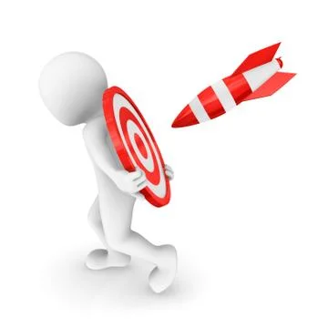 3d man with a target behind the back runs away from the rocket. Stock Illustration