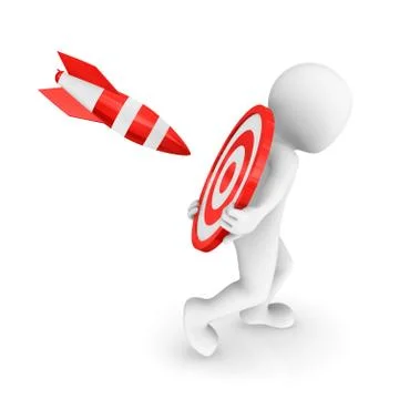 3d man with a target behind the back runs away from the rocket. Stock Illustration