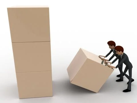 3d man team placing  box concept Stock Illustration