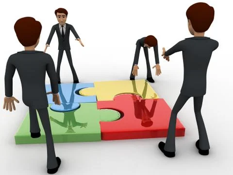 3d man team solving puzzle concept Stock Illustration