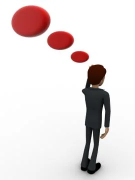 3d man with think bubbles concept Illustrazione stock