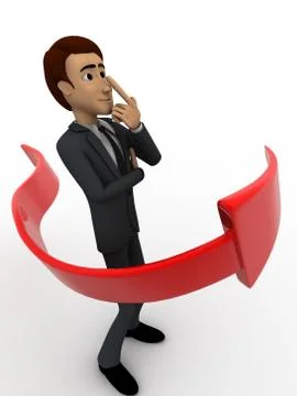 3d man thinking and arrow around hime concept Stock Illustration