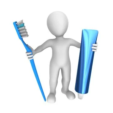 3d man with toothbrush and toothpaste Stock Illustration