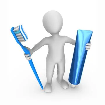 3d man with toothbrush and toothpaste. 3d rendered illustration. Illustrazione stock