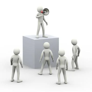 3d man on top with megaphone shouting Stock Illustration