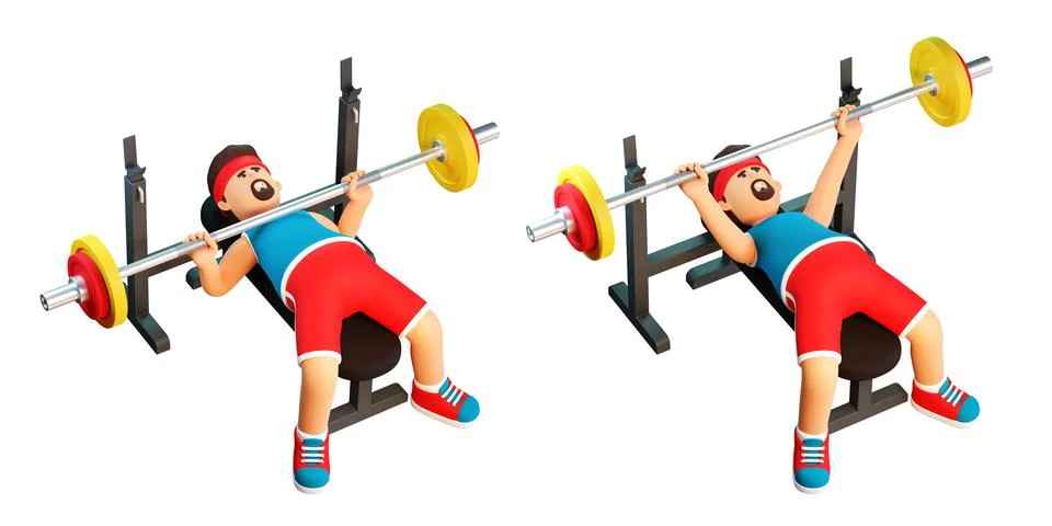 3d man training bench press Stock-Illustration