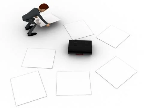 3d man try to collect scttered work paper concept Stock Illustration