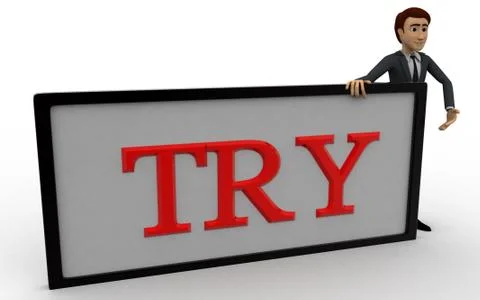 3d man with try sign borad concept Stock Illustration