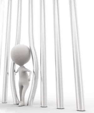 3d man trying to escape from bars concept Stock Illustration