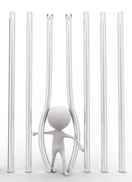 3d man trying to escape from bars concept Stock Illustration