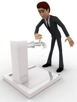 3d man trying to open public tap concept Stock Illustration