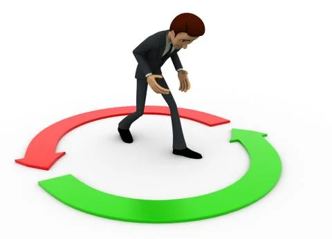 3d man with two green and red round arrow concept Stock Illustration