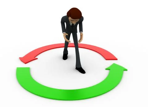 3d man with two green and red round arrow concept Stock Illustration