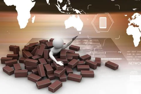 3d man under the bricks Stock Illustration