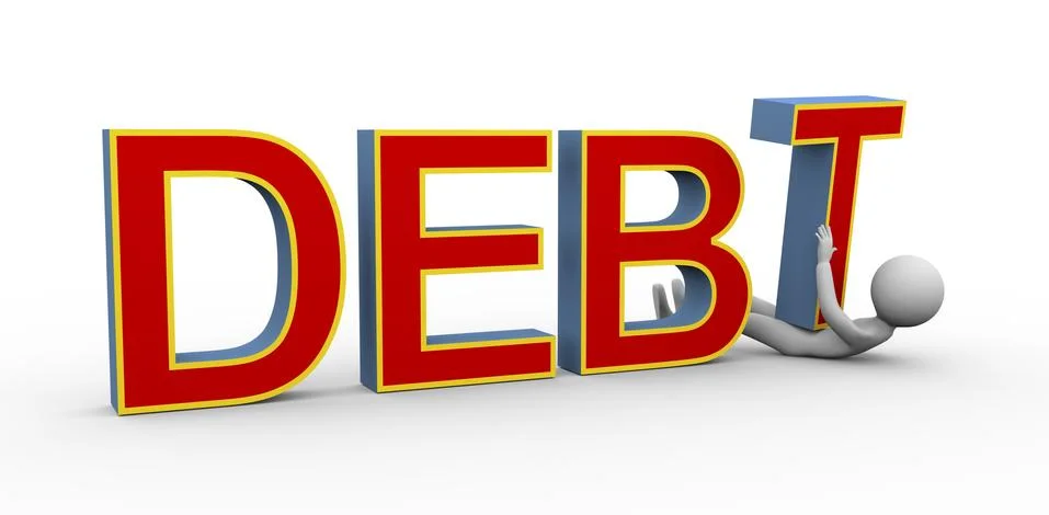3d man under debt Illustrazione stock