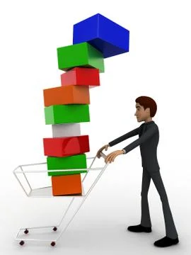 3d man under falling cubes from cart concept Stock Illustration