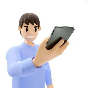 3D man use a smartphone on white background, 3D rendering. Stock-Illustration