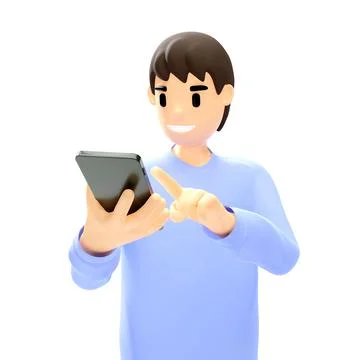 3D man use a smartphone on white background, 3D rendering. Stock-Illustration