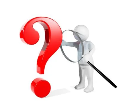 3D man using magnifying glass detecting red question mark Stock Illustration