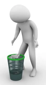 3d man using waste basket Stock Illustration