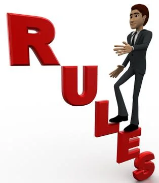 3d man waling on rules text concept Stock Illustration