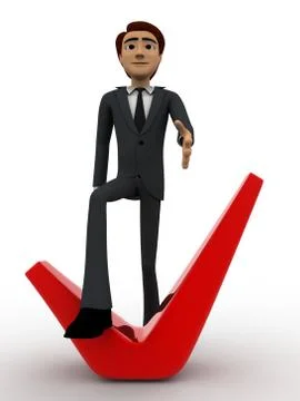 3d man walking above red right symbol concept Stock Illustration