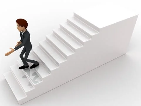 3d man walking down from stairs concept Stock Illustration