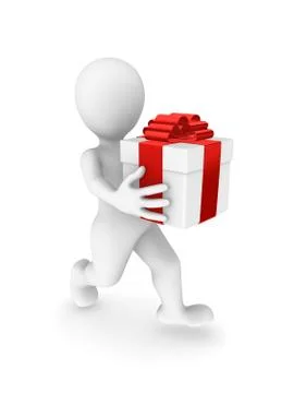 3d man walking with gift box in hands. 3d illustration. Stock Illustration