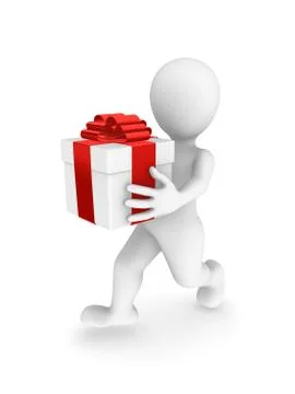 3d man walking with gift box in hands. 3d illustration. Stock Illustration