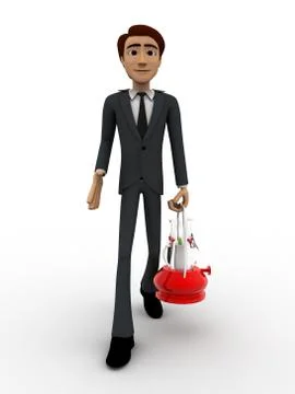 3d man walking with red lantern concept Stock Illustration