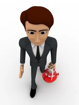 3d man walking with red lantern concept Stock Illustration
