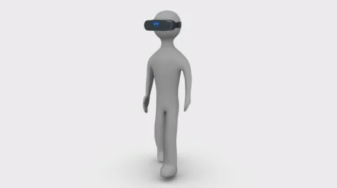 3d man walking in a virtual reality headset on white and transparent background. Stock Footage 64213685