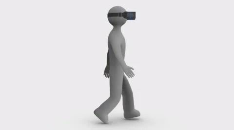 3d man walking in a virtual reality headset on white and transparent background. Stock Footage 64214441