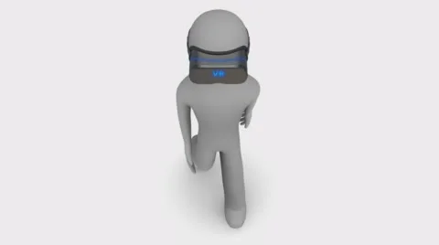 3d man walking in a virtual reality headset on white and transparent background. Stock Footage 64215117