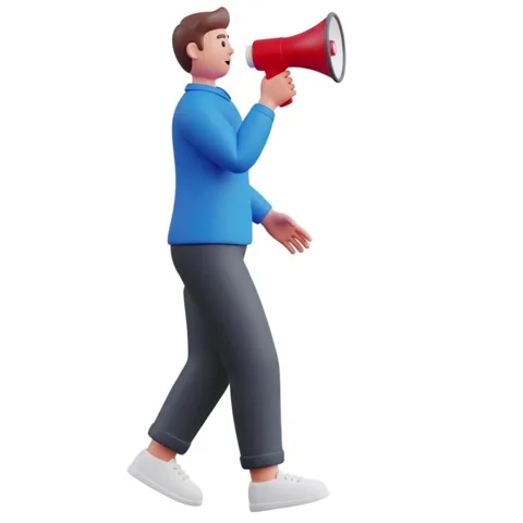 3d man walking while speaking into a megaphone isolated on white background Video stock 341905522
