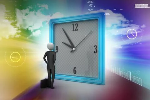 3d man watching the clock Illustrazione stock